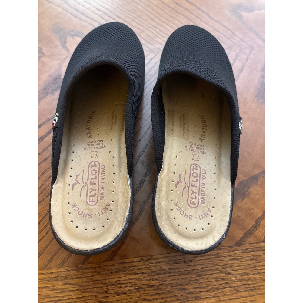 Fly Flot Womens Black Mesh Anatomic Anti Shock Clog Mules Italy Size 8
A1217